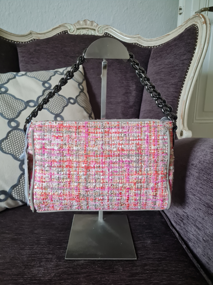 Handtasche Ines Delaure Tweed Rosa Ausgefallen Umhängetasche pink luxus