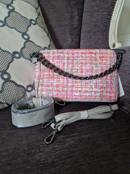Handtasche Ines Delaure Tweed Rosa Ausgefallen Umhängetasche pink luxus