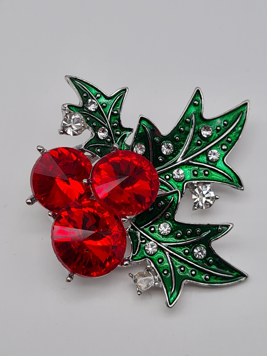 Brosche Weichnachten hulst beeren rot fest festlich kranz bouquet