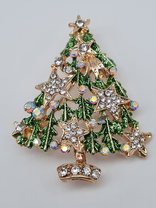 Brosche Weichnachten christbaum kugeln modeschmuck grün stern fest festleich