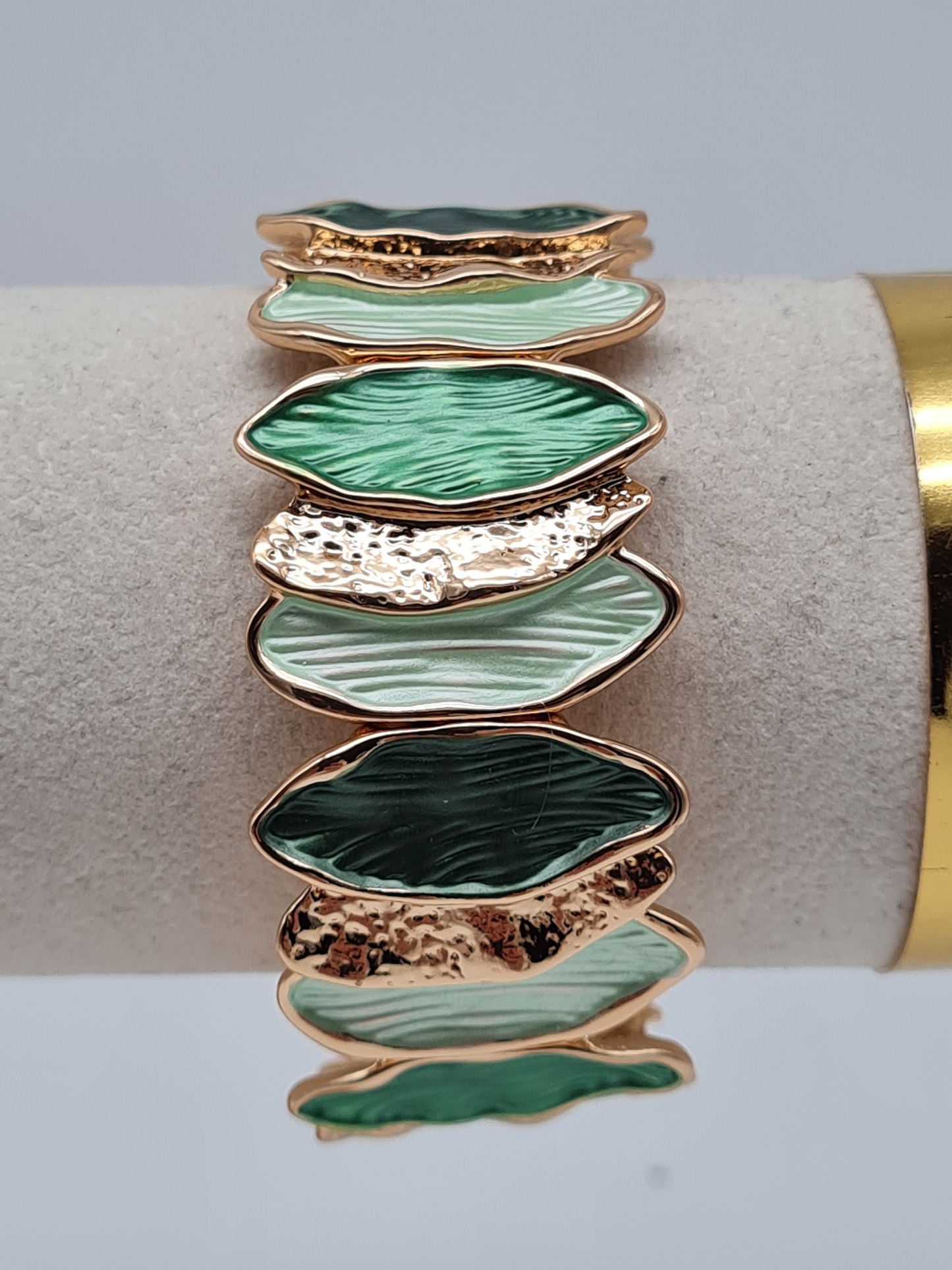 Amorino Armband, elastisch Anthrazitgrau Petro Grün Emaille nickelfrei kombinierbar geschenk