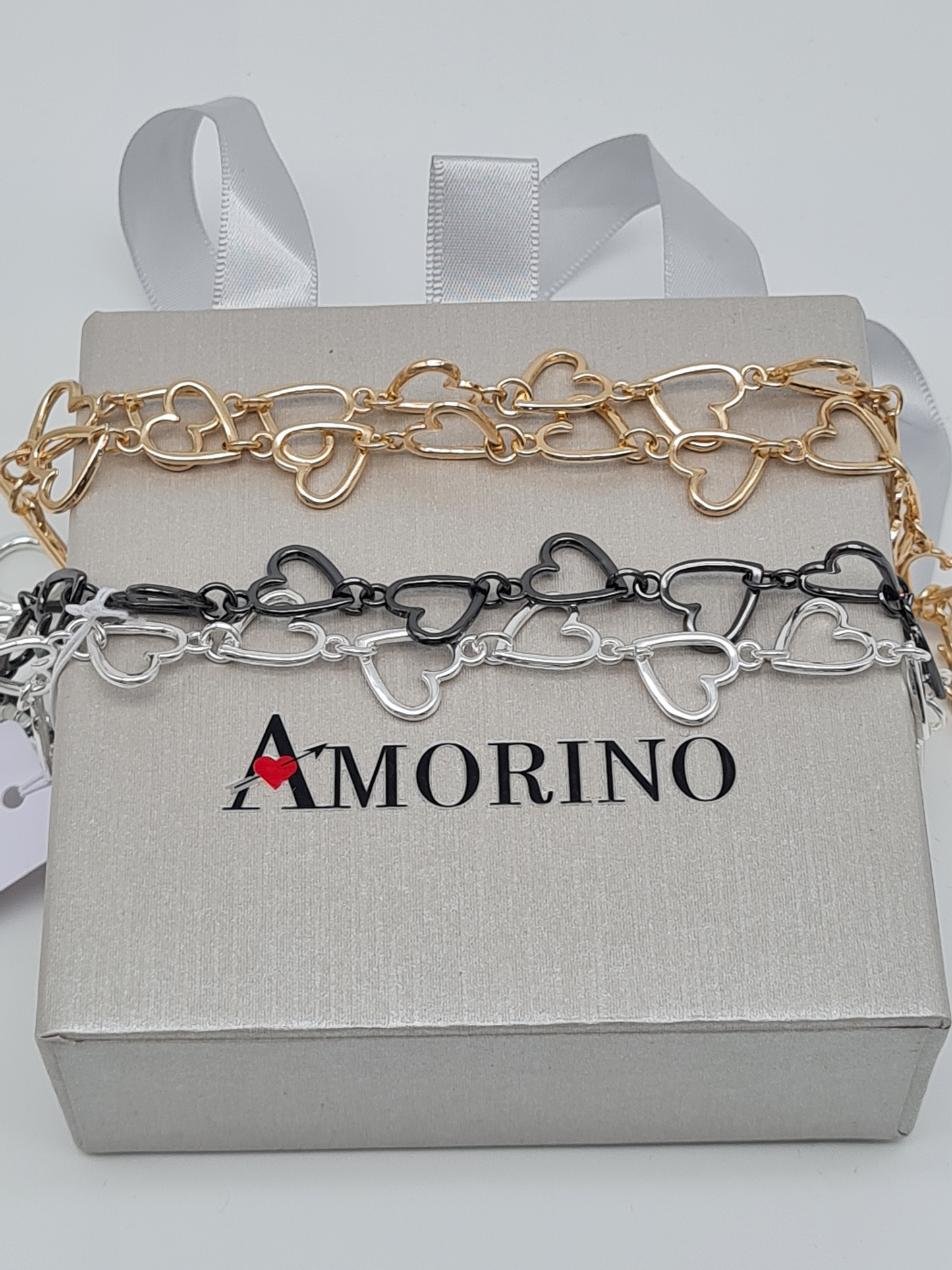 DOPPELREIHIGES ARMBAND MIT HERZKETTE  herzen goldfarben silberfarben nickelfrei