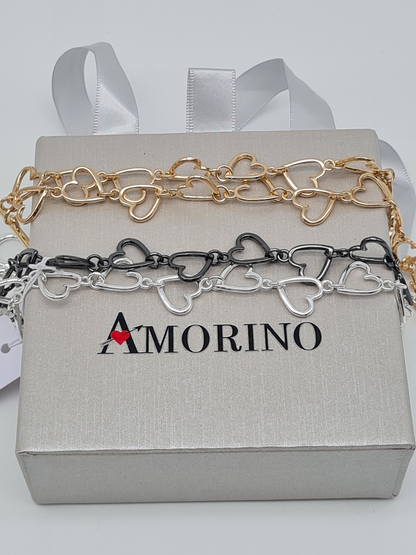 DOPPELREIHIGES ARMBAND MIT HERZKETTE  herzen goldfarben silberfarben nickelfrei