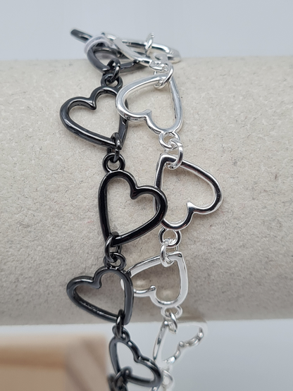 DOPPELREIHIGES ARMBAND MIT HERZKETTE  herzen goldfarben silberfarben nickelfrei