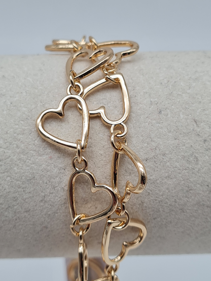 DOPPELREIHIGES ARMBAND MIT HERZKETTE  herzen goldfarben silberfarben nickelfrei