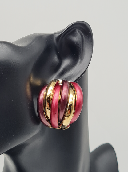 Amorino Rot Gold Bordeaux  EMAILLIERTE DICKE OHRRINGE Nickelfrei Goldfarben creolen