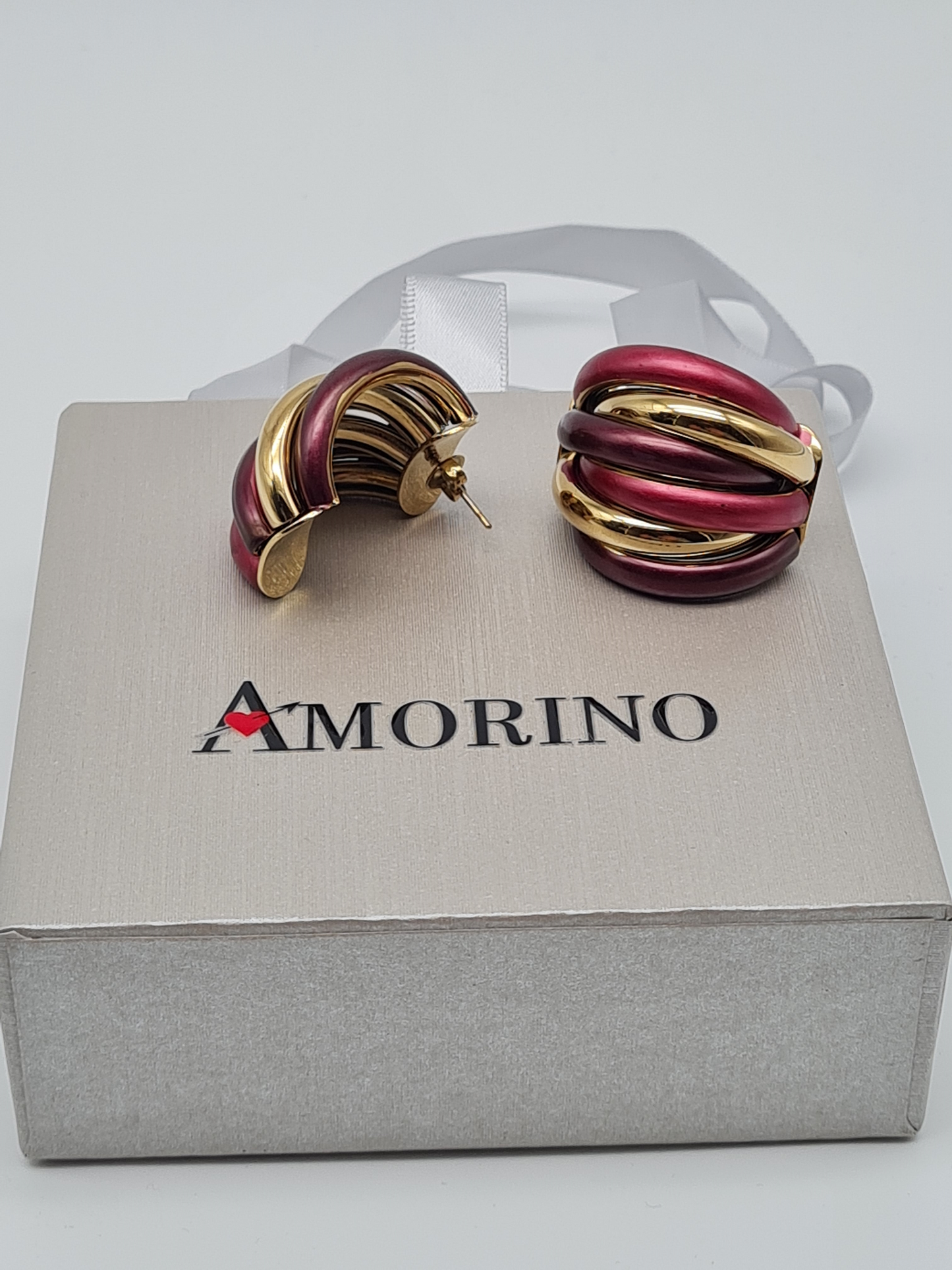 Amorino Rot Gold Bordeaux  EMAILLIERTE DICKE OHRRINGE Nickelfrei Goldfarben creolen