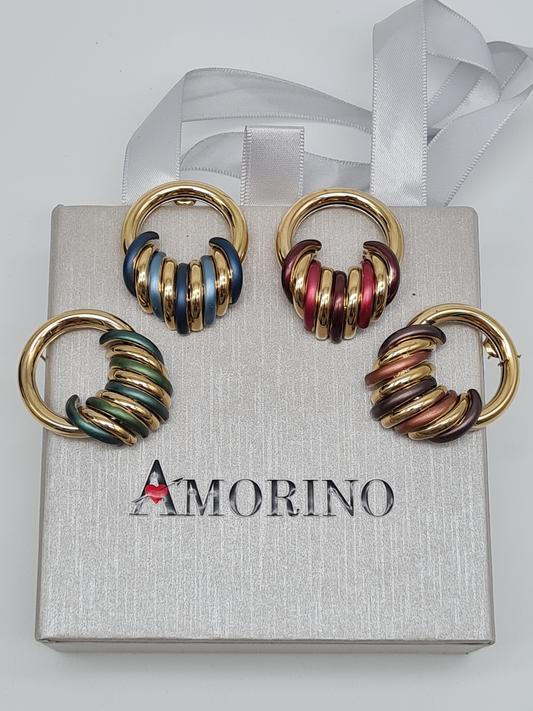 Amorino EMAILLIERTE OHRSTECKER MIT KREIS Rot Grün Blau Lila nickelfrei