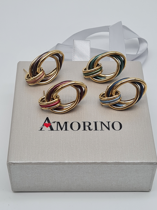 Amorino EMAILLIERTE OHRRINGE MIT DREIFACHEM KREISANHÄNGER nickelfrei