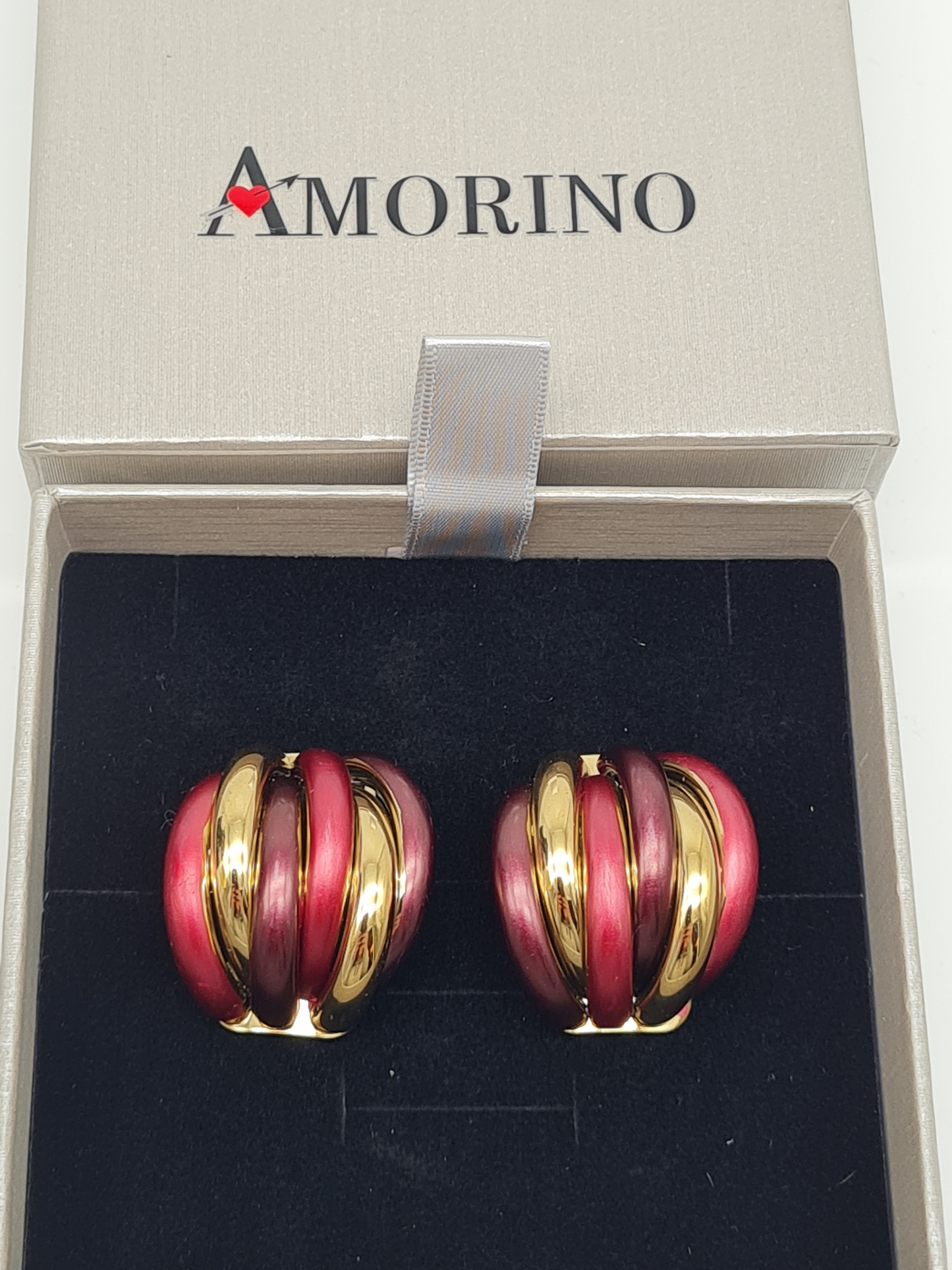 Amorino Rot Gold Bordeaux  EMAILLIERTE DICKE OHRRINGE Nickelfrei Goldfarben creolen