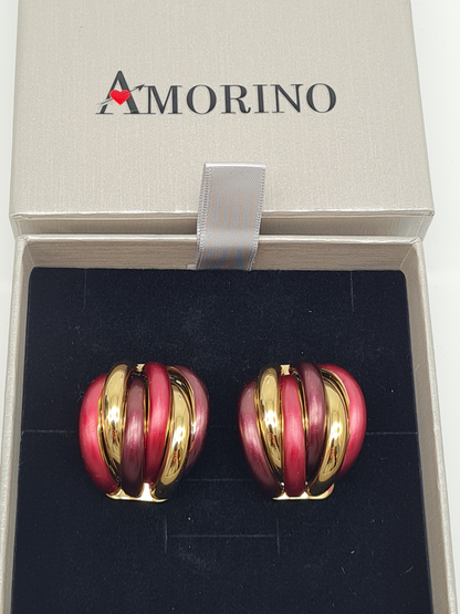 Amorino Rot Gold Bordeaux  EMAILLIERTE DICKE OHRRINGE Nickelfrei Goldfarben creolen