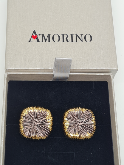 Amorino LOTUSBLATT EMAILLIERTE QUADRATISCHE OHRRINGE nickelfei luxus Ohrstecker