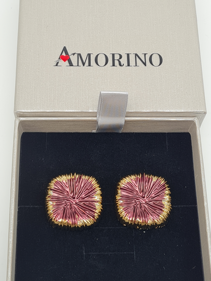 Amorino LOTUSBLATT EMAILLIERTE QUADRATISCHE OHRRINGE nickelfei luxus Ohrstecker