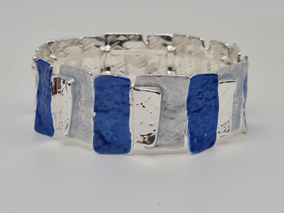 Amorino Armband, elastisch rechteckige Elemente in Braun und Goldtöne Blau bunt