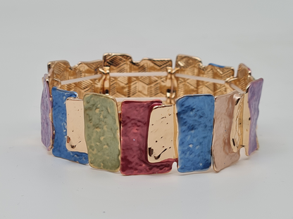 Amorino Armband, elastisch rechteckige Elemente in Braun und Goldtöne Blau bunt