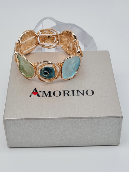 Amorino Armband, elastisch Anthrazitgrau Petro Grün Emaille nickelfrei kombinierbar geschenk