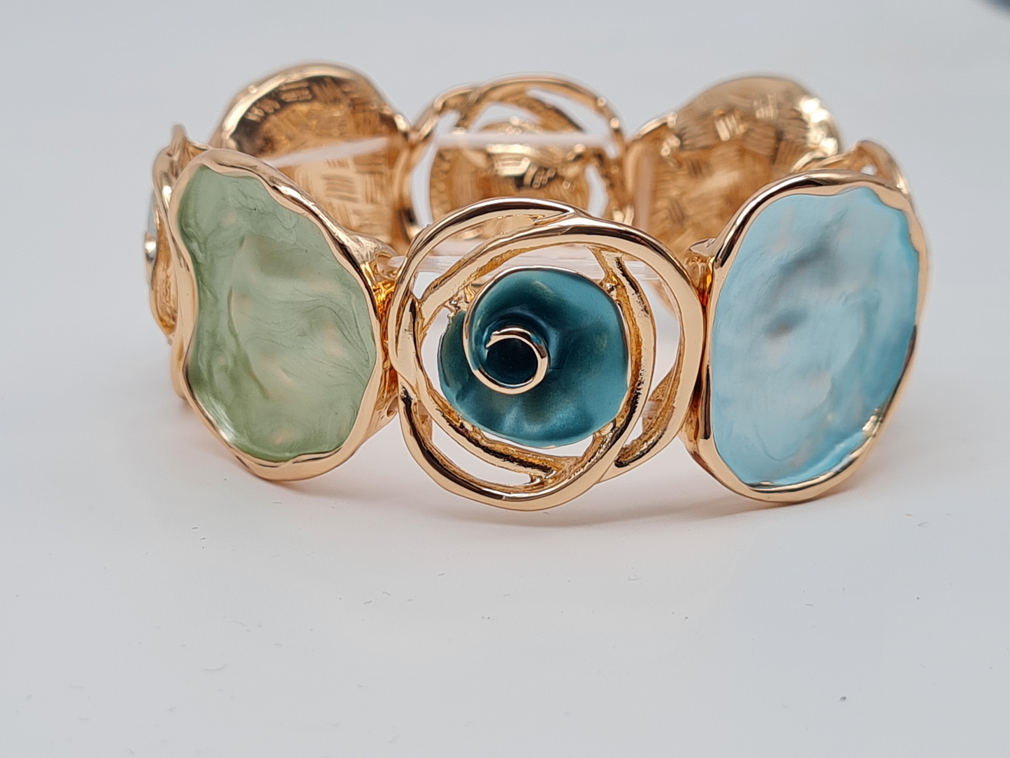 Amorino Armband, elastisch Anthrazitgrau Petro Grün Emaille nickelfrei kombinierbar geschenk