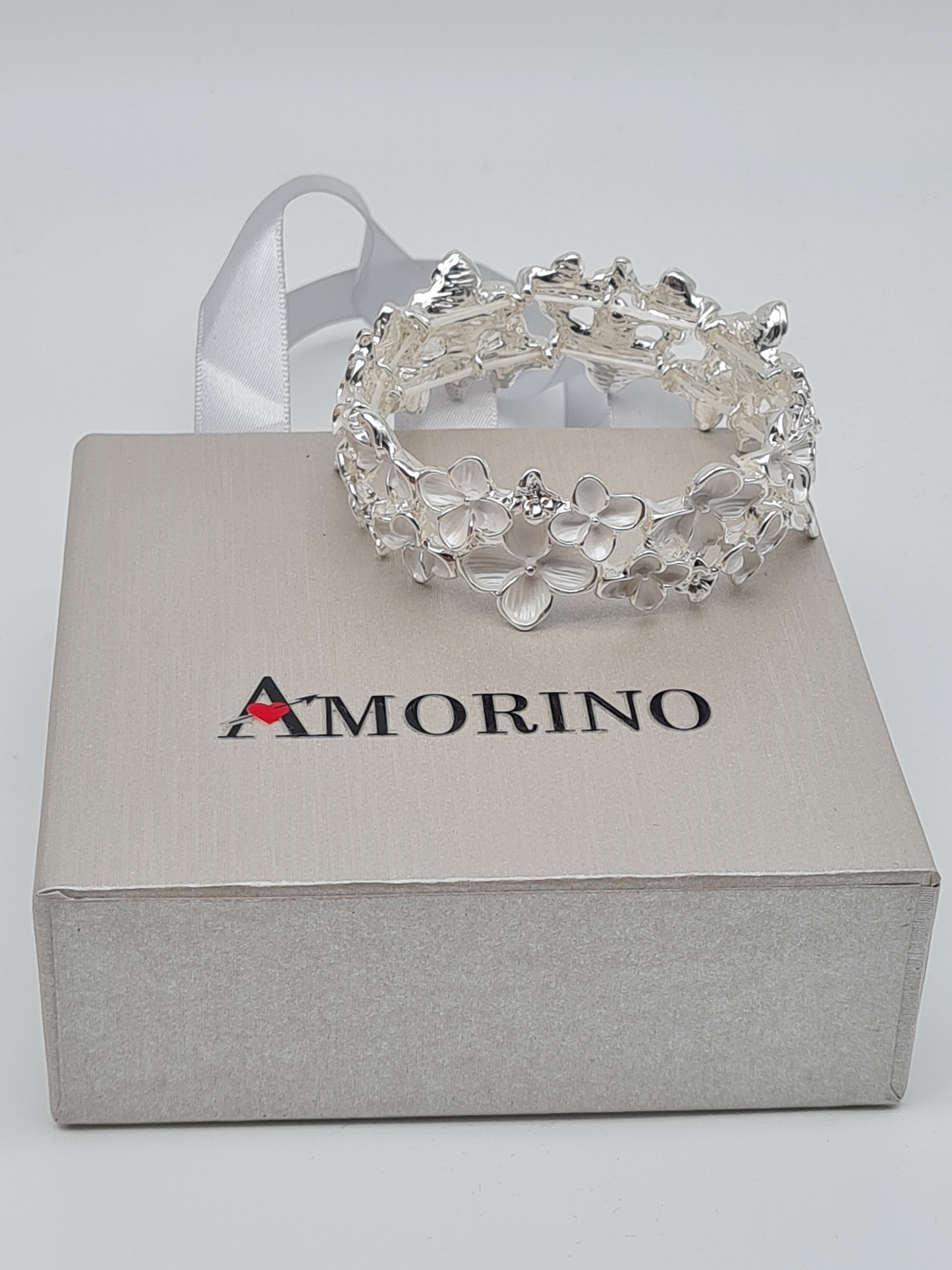 Amorino Armband, elastisch Weiß Silberfarben Emaille nickelfrei kombinierbar geschenk Hochezeit