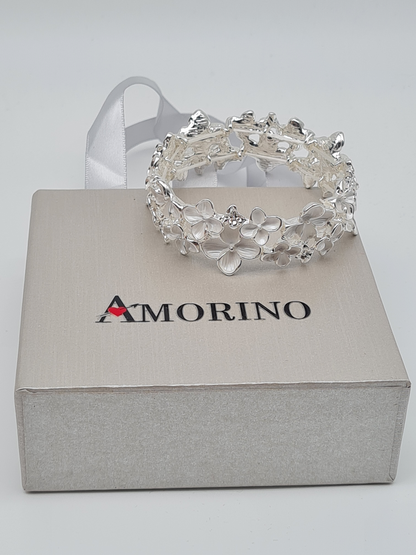 Amorino Armband, elastisch Weiß Silberfarben Emaille nickelfrei kombinierbar geschenk Hochezeit