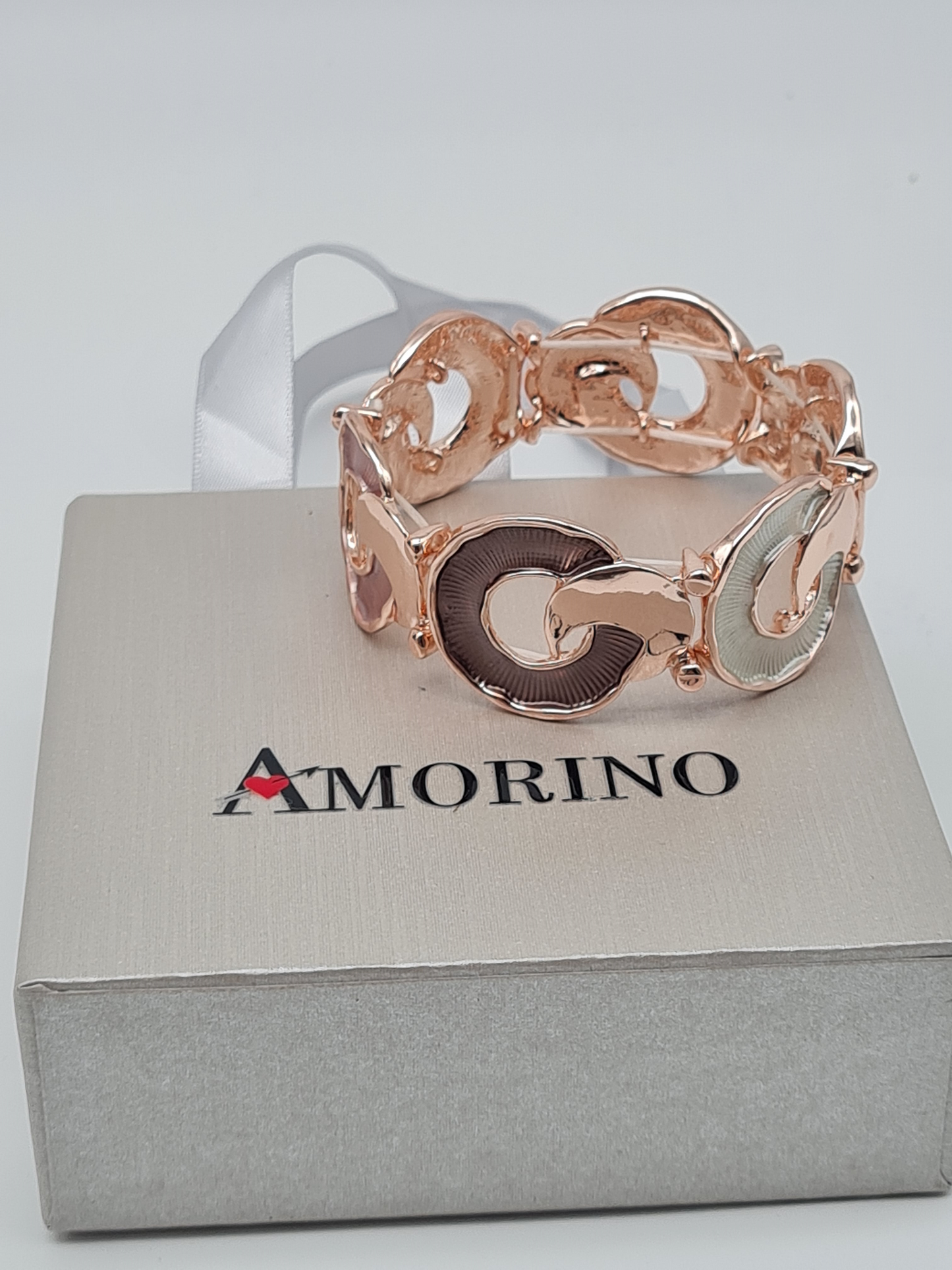 Amorino Armband, elastisch Roségold Lila Kaffee Emaille nickelfrei kombinierbar geschenk