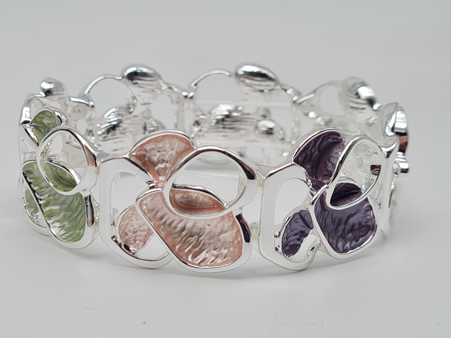 Amorino Armband, elastisch Weiß Pastel Emaille nickelfrei kombinierbar geschenk Blätter natur