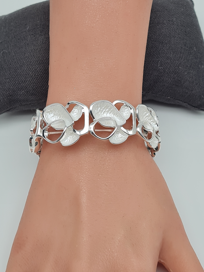 Amorino Armband, elastisch Weiß Pastel Emaille nickelfrei kombinierbar geschenk Blätter natur