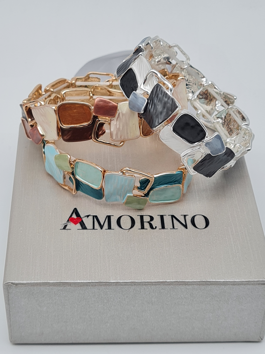 Amorino Armband, elastisch Lila Kaffee Emaille nickelfrei kombinierbar geschenk blau Braun schwarz