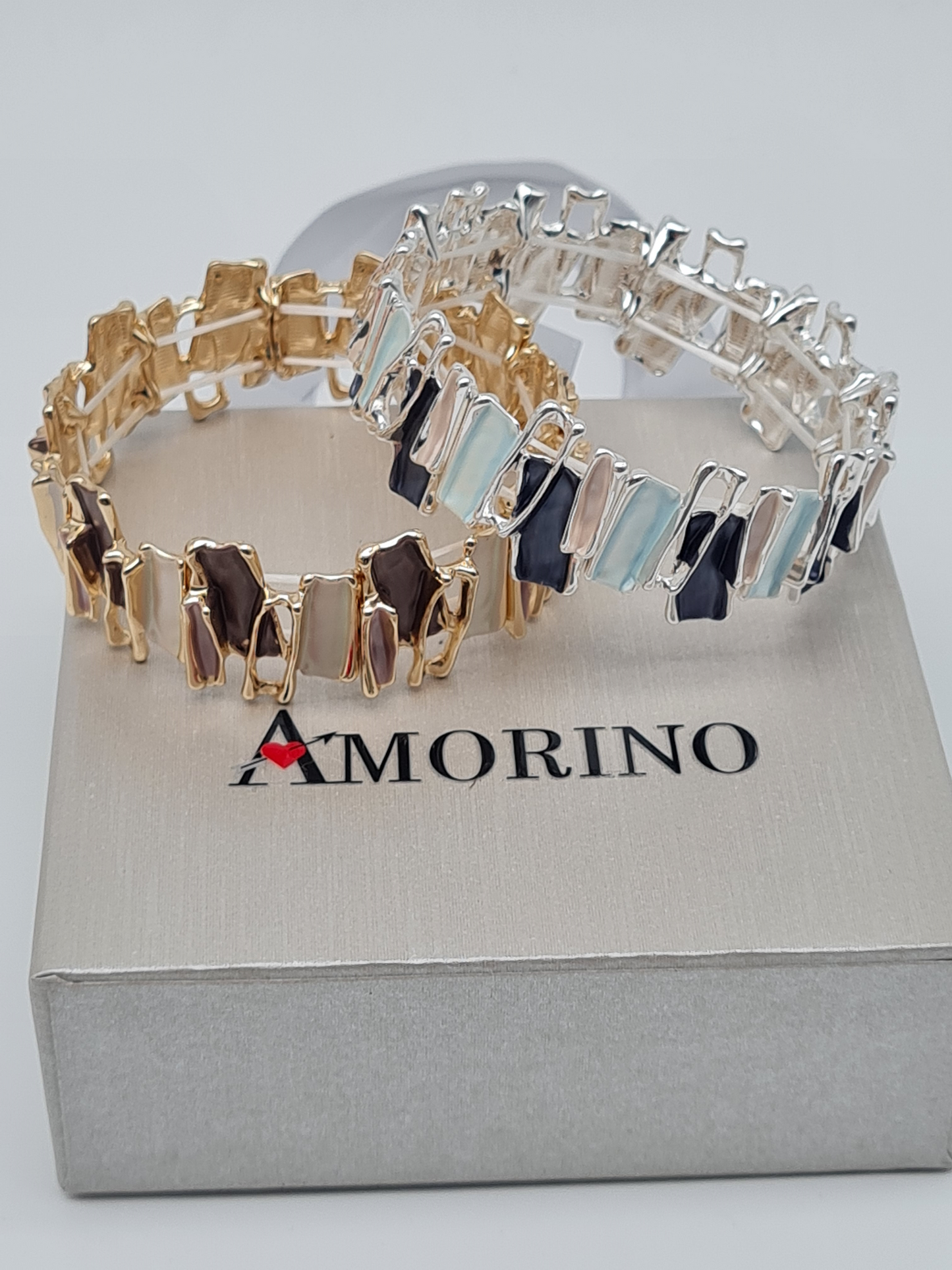 Amorino Armband, elastisch Lila Kaffee Emaille nickelfrei kombinierbar geschenk Blau eisblau