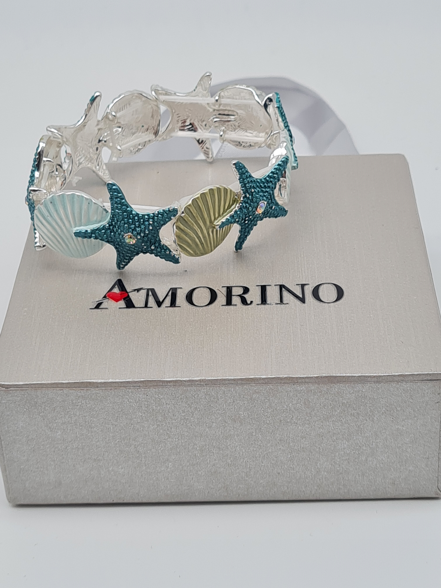 Amorino Armband, elastisch Blau Türkis Emaille nickelfrei kombinierbar geschenk