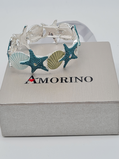 Amorino Armband, elastisch Blau Türkis Emaille nickelfrei kombinierbar geschenk