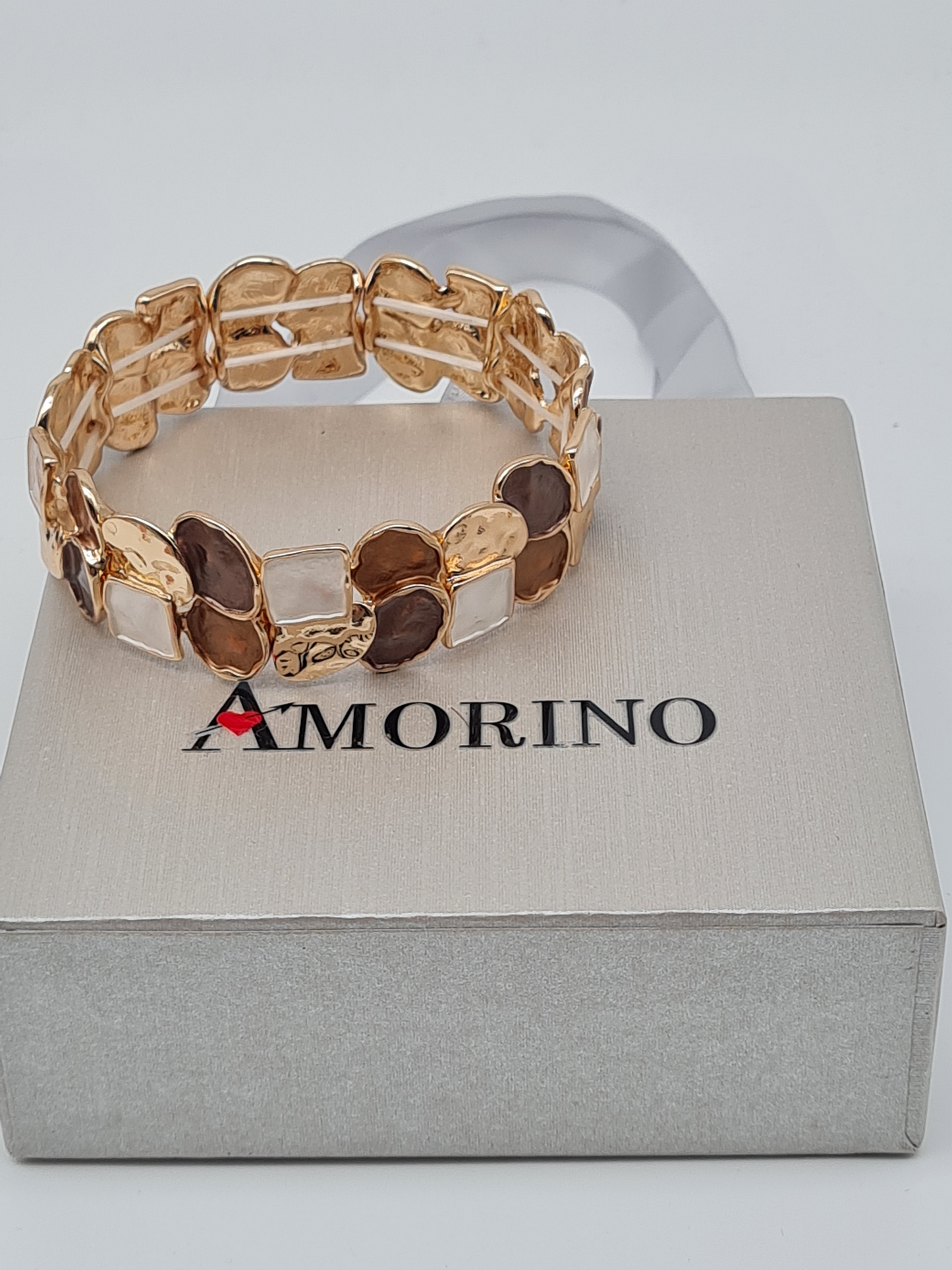 Amorino Armband, elastisch Lila Kaffee Emaille nickelfrei kombinierbar geschenk