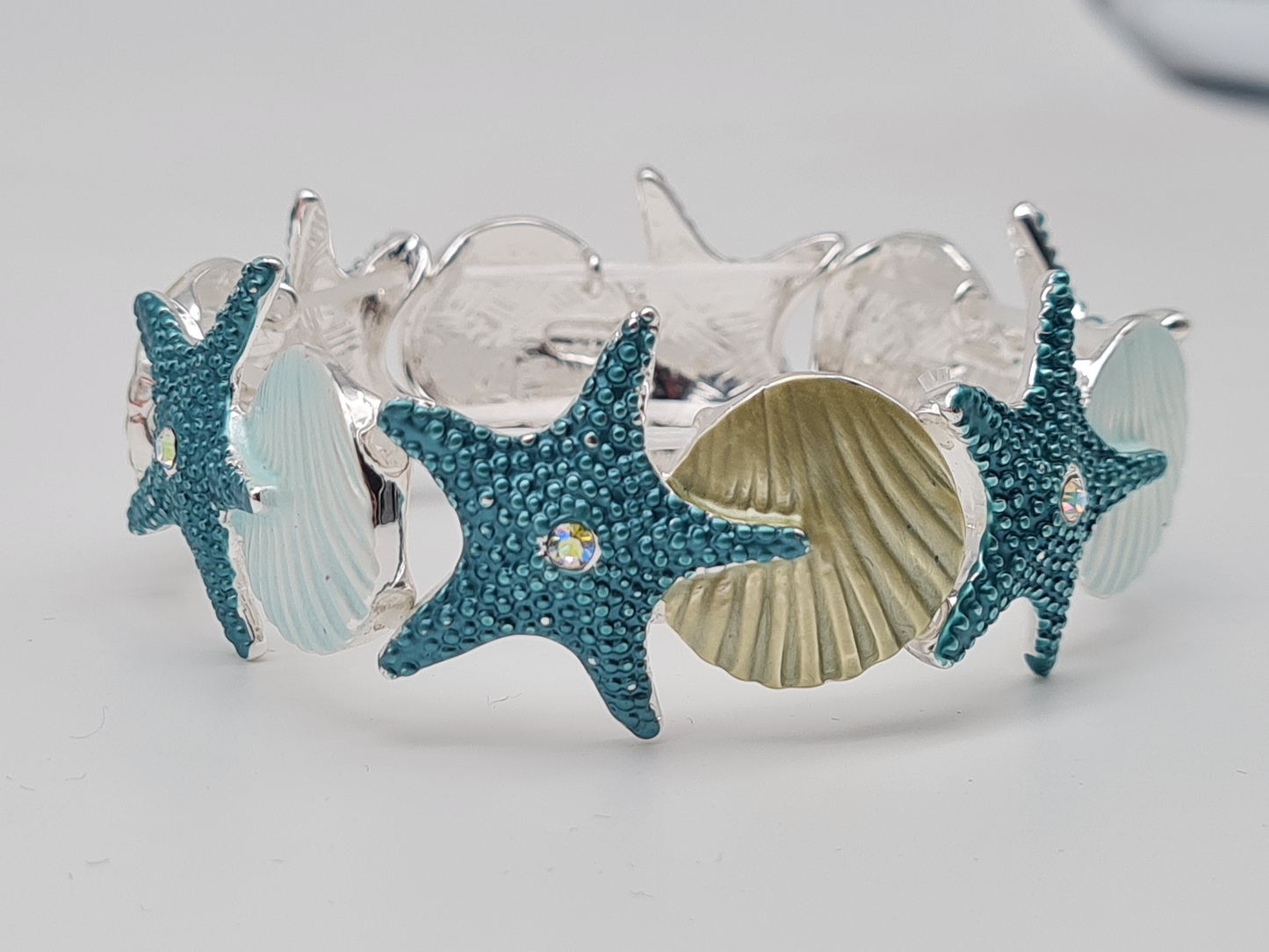 Amorino Armband, elastisch Blau Türkis Emaille nickelfrei kombinierbar geschenk