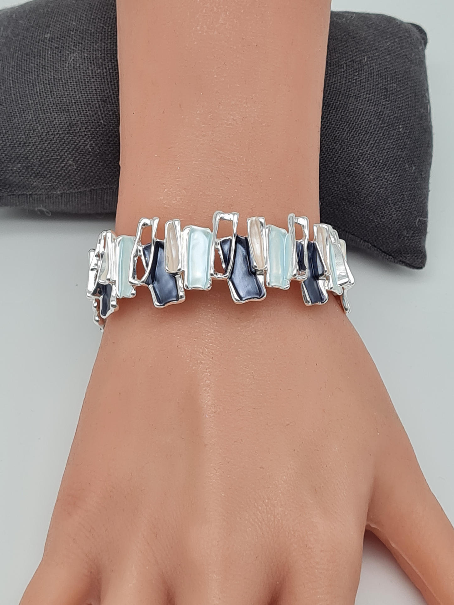 Amorino Armband, elastisch Lila Kaffee Emaille nickelfrei kombinierbar geschenk Blau eisblau