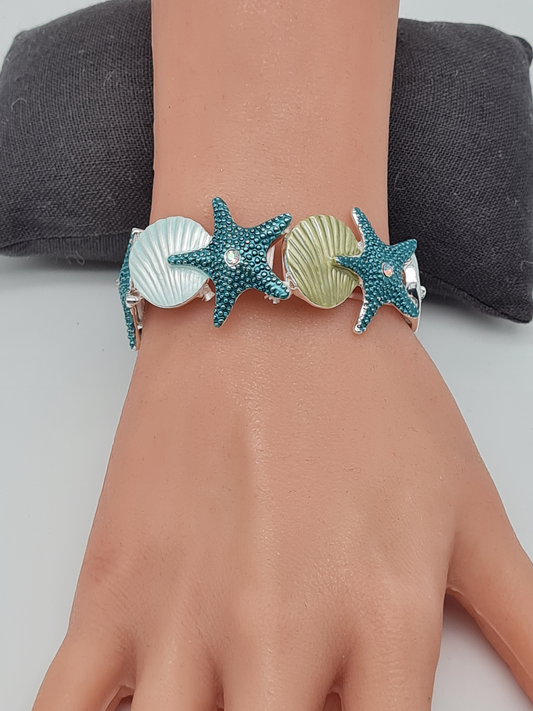 Amorino Armband, elastisch Blau Türkis Emaille nickelfrei kombinierbar geschenk