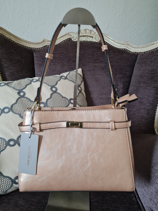 Handtasche, Umhängetasche Ines Delaure beige gold fächer trend geschenk