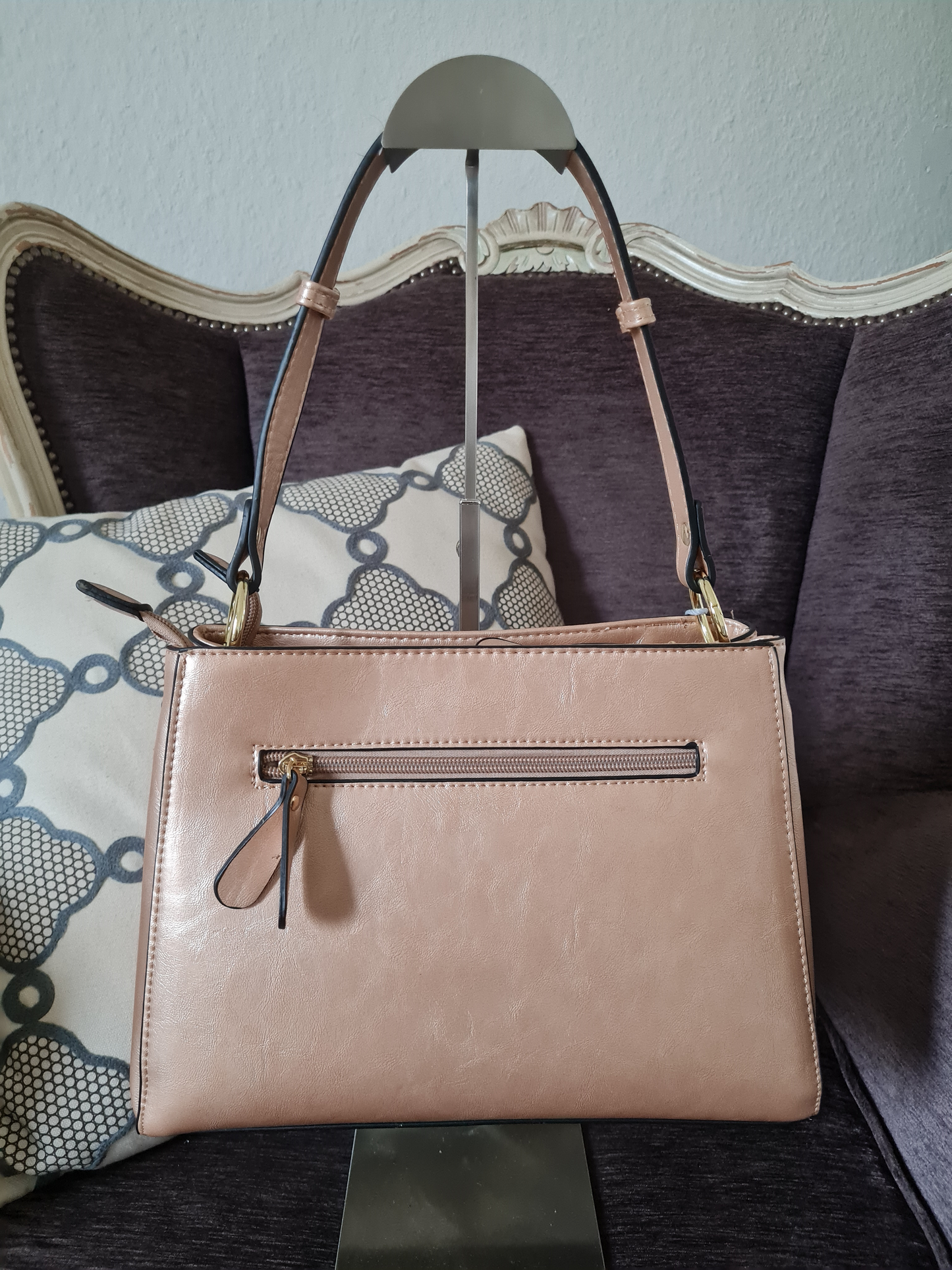 Handtasche, Umhängetasche Ines Delaure beige gold fächer trend geschenk