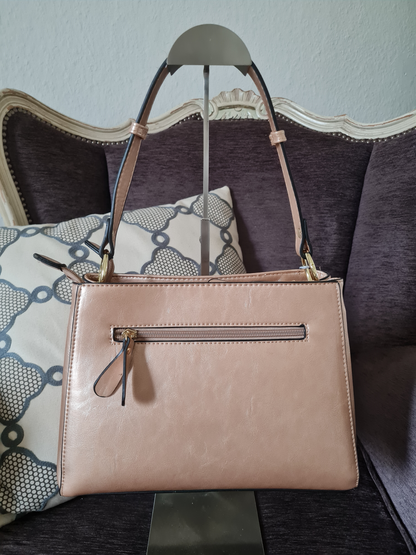 Handtasche, Umhängetasche Ines Delaure beige gold fächer trend geschenk