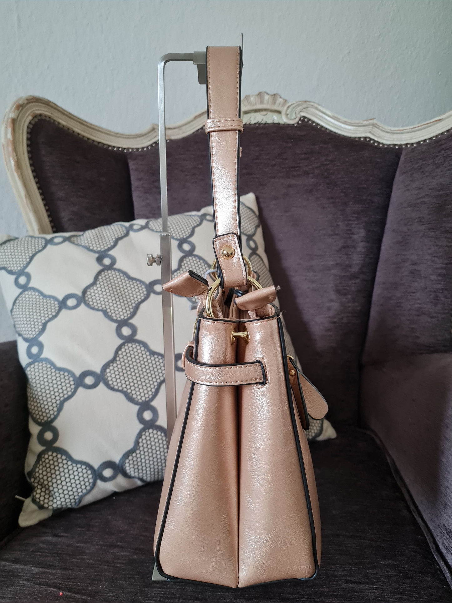 Handtasche, Umhängetasche Ines Delaure beige gold fächer trend geschenk