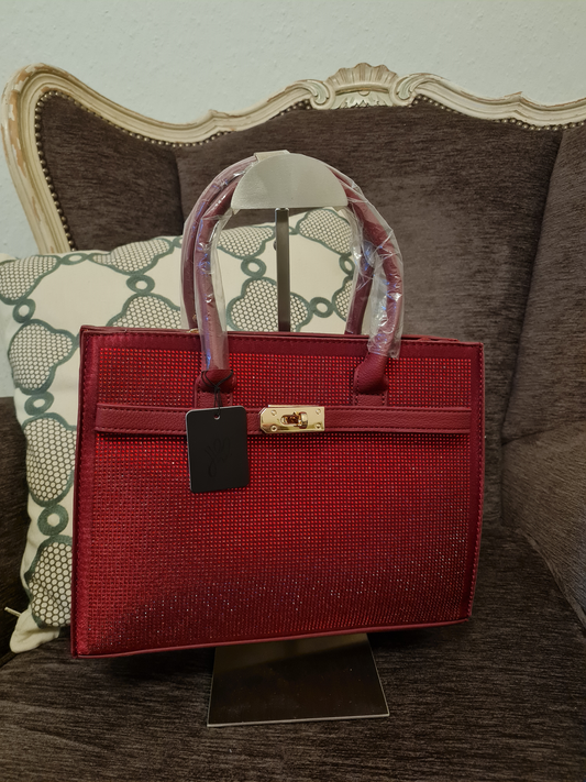Yehwang Handtasche Schloss und Strass Umhängetasche Rot Bordeaux Herbst Winter