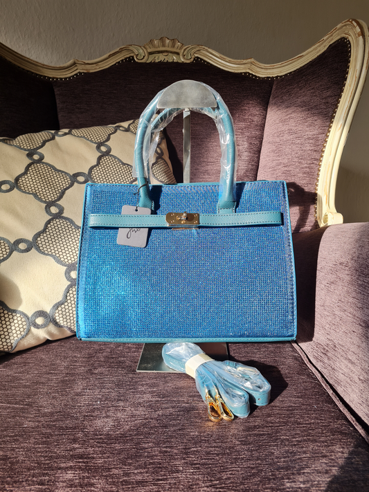 Yehwang Handtasche mit Strass in Stahlblau umhängetasche jeans wasser stilvoll