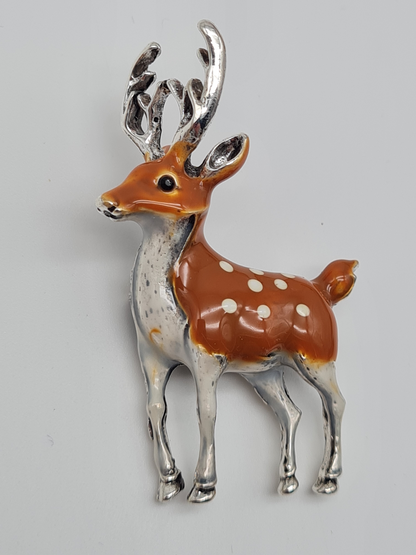 Brosche Reh rentier hirsch wald tiere anstecknadel jagd märchen braun rosa