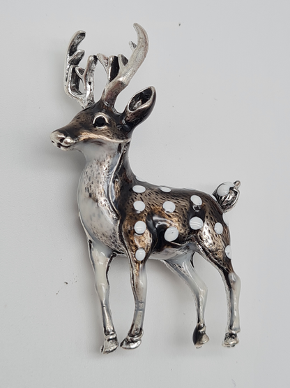 Brosche Reh rentier hirsch wald tiere anstecknadel jagd märchen braun rosa