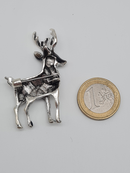 Brosche Reh rentier hirsch wald tiere anstecknadel jagd märchen braun rosa