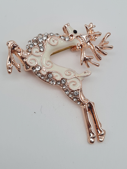 Brosche Reh rentier hirsch wald tiere anstecknadel jagd märchen braun rosa