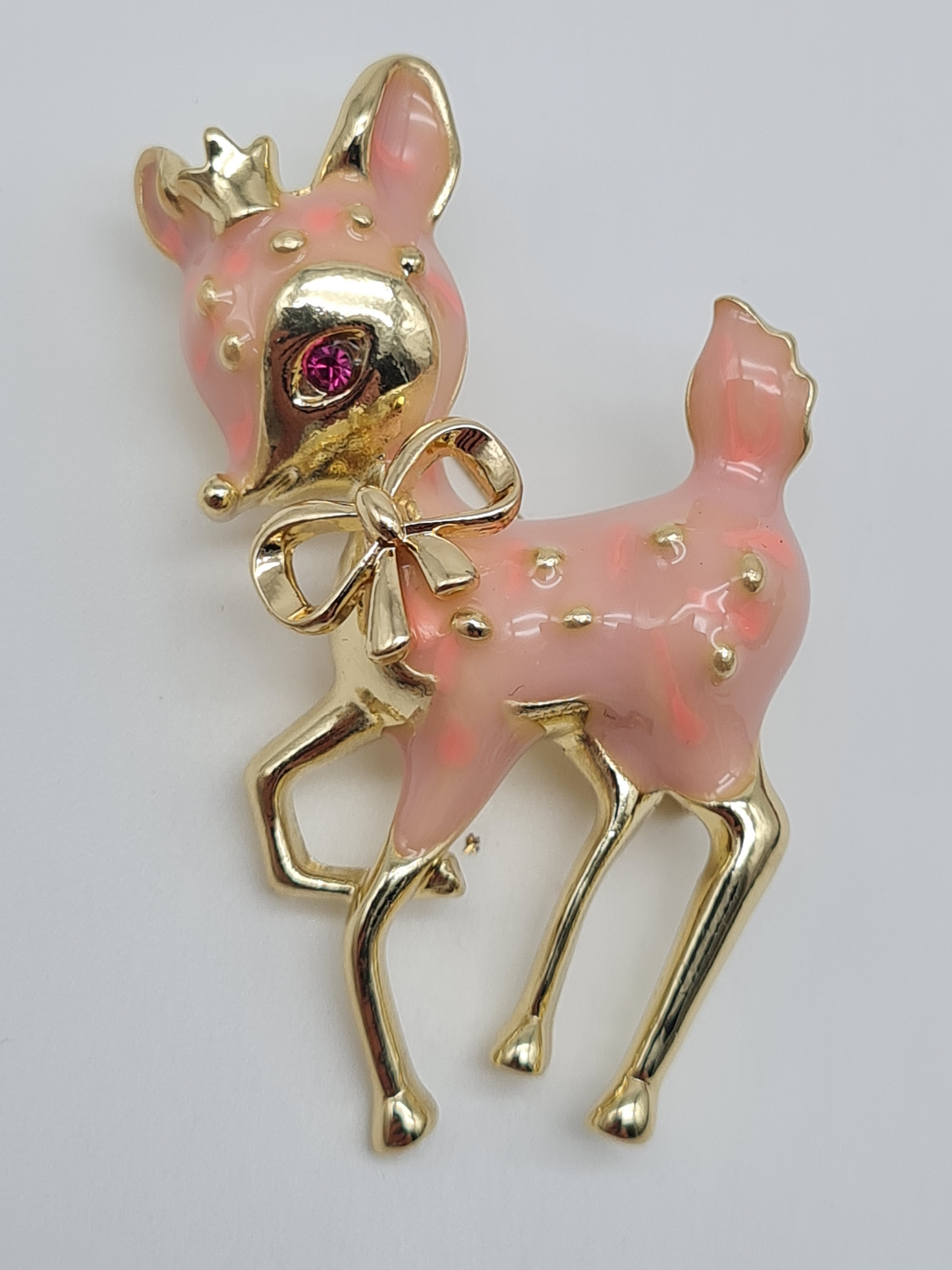 Brosche Reh rentier hirsch wald tiere anstecknadel jagd märchen braun rosa