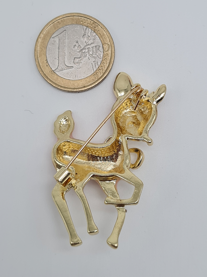 Brosche Reh rentier hirsch wald tiere anstecknadel jagd märchen braun rosa