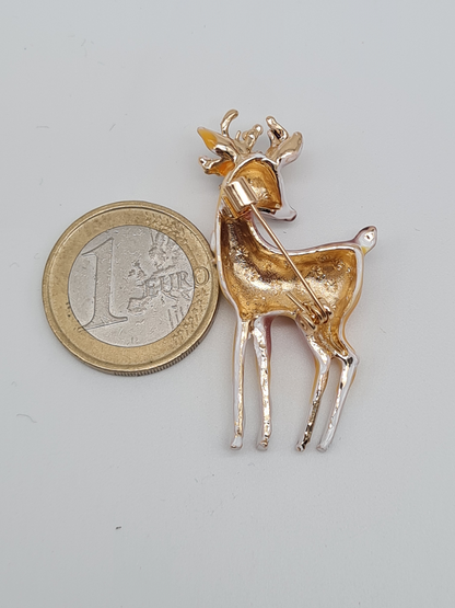 Brosche Reh rentier hirsch wald tiere anstecknadel jagd märchen braun rosa