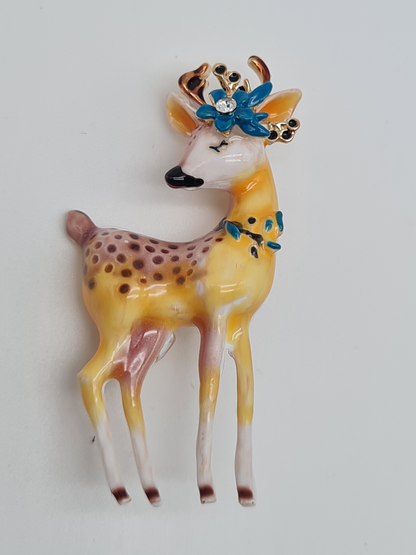 Brosche Reh rentier hirsch wald tiere anstecknadel jagd märchen braun rosa