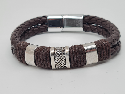 Yehwang Armband, Herrenarmband Braun geflochten silberfarben kunstleder nickelfrei