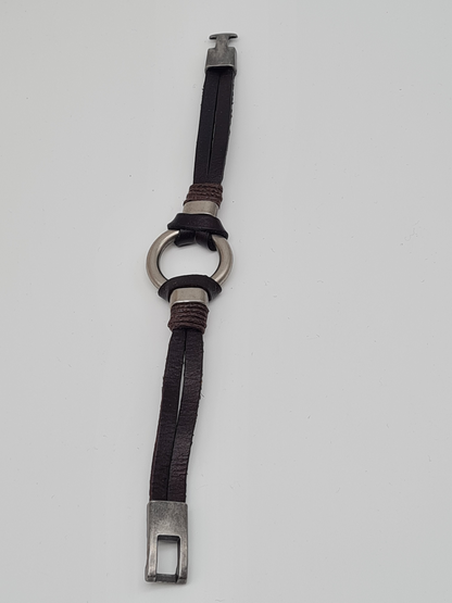 Yehwang Armband, Herrenarmband Braun geflochten silberfarben Leder Metall Nickelfrei
